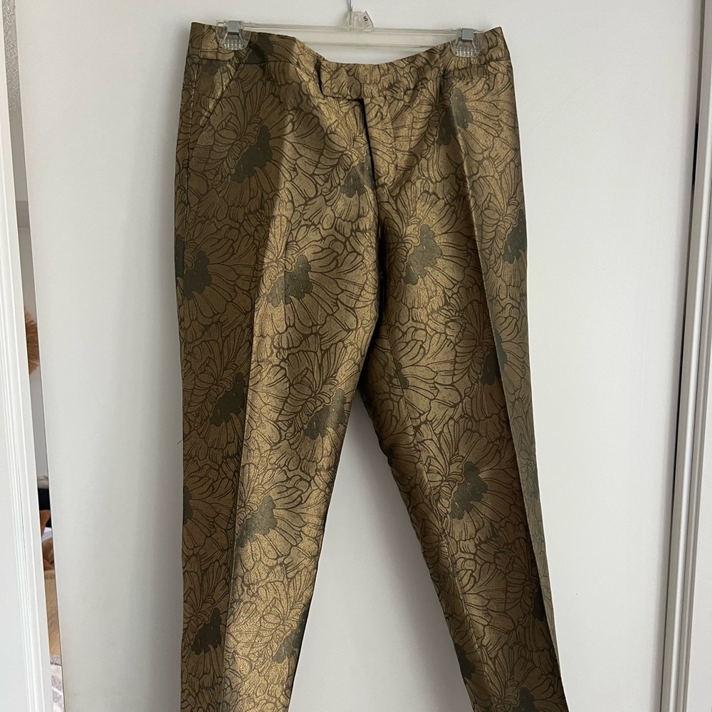 Anthropologie ELEVENSES Gold Bronze Floral Pants